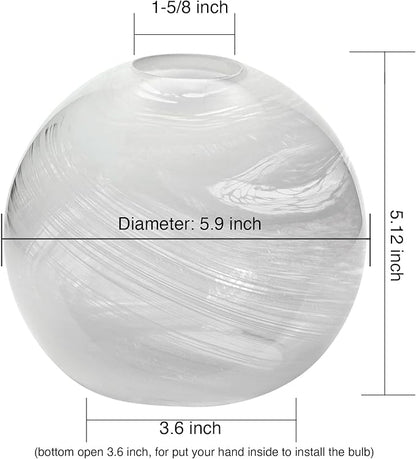 2 Pack Alabaster White Glass Globe Shade Replacement Globe & Cover for Lighting Fixture, 5.9" Diameter, 1-5/8 inch Fitter