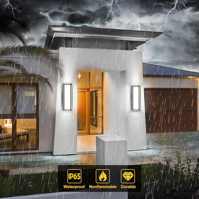 2Packs LED Outdoor Wall Lights,Dimmable Exterior Wall Sconce 16",3000K / 4000K / 6000K,IP65 Waterproof,Modern Black Outside Light for Porch,Garage,Entrance,Hallway,Patio,Garden,House(2Packs)
