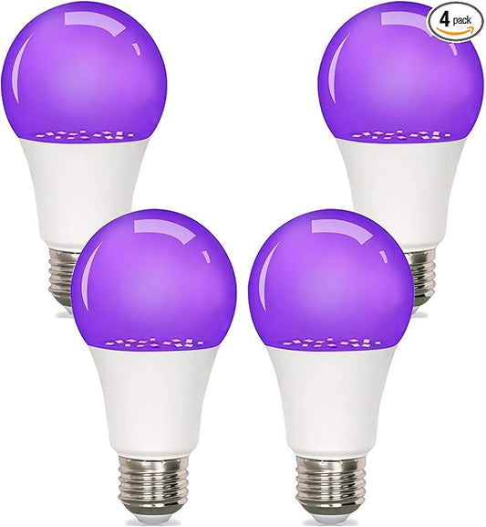 4 Pack LED Black Light Bulb 9W, UV Blacklight Bulb Replace 100W, 385-400nm,A19,E26 Base 120V, Party Glow Decor,Blacklights Bulbs Non-Dimmable