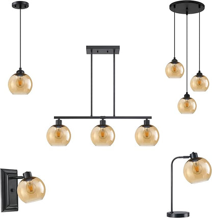 3 Pack 6.3 Inch Clear Amber Glass Lamp Shade Pendant Ceiling Chandelier Wall Sconce Light Replacement Glass Shade Fixture Over Sink Kitchen Island