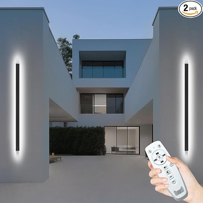 2PC 79inch Long Exterior Lighting Fixtures, 3CCT Dimmable Black Modern Outdoor Wall Lights IP65 Waterproof Linear Outdoor Light Wall Mounted LED Outside Porch Lights for House