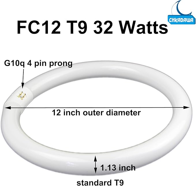 FC8T9 22W and FC12T9 32W Daylight Set , Round Fluorescent Bulb 8 inch T9 22 Watts & Circular Light Bulbs 12 inch 32 Watts kit, Circline Kitchen and Bath Fluorescent Lamp, CRI 80, DL 6500K, G10q Prong