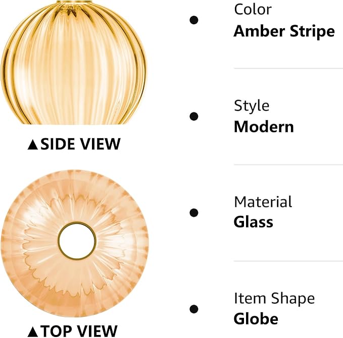 Clear Glass Shade,Replacement Globe & Cover for Lighting Fixture, 8" Diameter, Replacement with 1.65 Inch Fitter for Wall Lamps Chandeliers or Ceiling Light (1, 8Inch - Amber Glass)