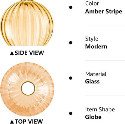 Clear Glass Shade,Replacement Globe & Cover for Lighting Fixture, 8" Diameter, Replacement with 1.65 Inch Fitter for Wall Lamps Chandeliers or Ceiling Light (1, 8Inch - Amber Glass)