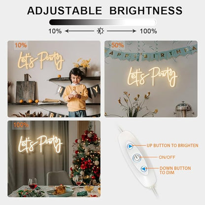 DIVATLA Let's Party Neon Sign for Decor, Large 23"X10" Light Up LED Signs for Birthday, Prom, Wedding, Celebrations, Warm White