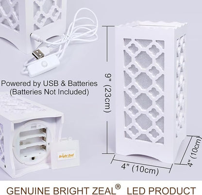 Bright Zeal 9" Tall LED Table Lamp with Flower Shaped Carving (Battery & USB Operated) - LED Desk Lamps Rechargeable with USB Charging Port - White Lamps Decorative Indoor Lights Lights