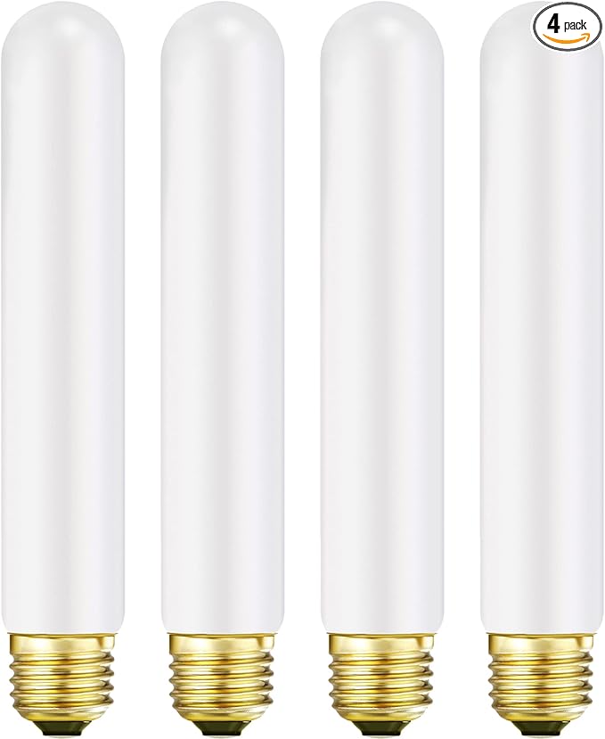 T10 LED Light Bulb 7.3inch E26 Base Matt Opal Porcelain Warm White 2700K Dimmable Edison 6W Led Tubular Bulb,600LM,60 Watt Equivalent,Outside Frosted Glass,for Cabinet Display Cabinet etc,4 Pack.