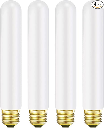 T10 LED Light Bulb 7.3inch E26 Base Matt Opal Porcelain Warm White 2700K Dimmable Edison 6W Led Tubular Bulb,600LM,60 Watt Equivalent,Outside Frosted Glass,for Cabinet Display Cabinet etc,4 Pack.