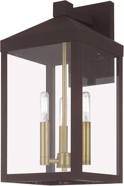 Livex 20584-07 Transitional Three Light Outdoor Wall Lantern from Nyack Collection in Bronze/Dark Finish
