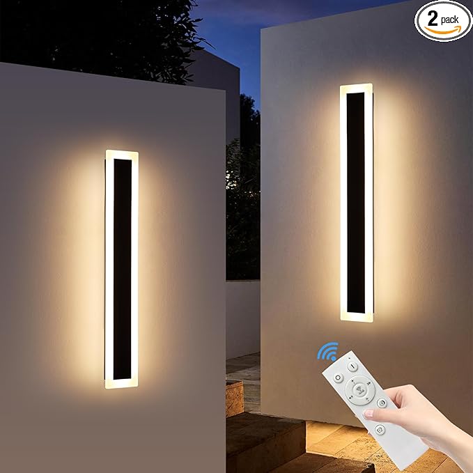Mikeru Upgraded Widened 2pack 31.4inch Outdoor Wall Light Fixtures, 10%-100% Dimmable Outdoor Wall Lights Exterior Front Porch Light 3000-6000k Outdoor Light Fixtures Wall Mount for Basement, Garage