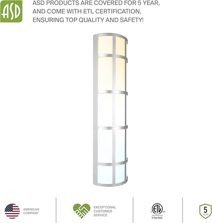 ASD 24 Inch LED Outdoor Wall Mount Light Fixture with Grid - Brushed Nickel Modern Wall Sconce - 25W 120-277V 3000K 4000K 5000K Adjustable - Dimmable Exterior Lights - Front Door, Patio - ETL