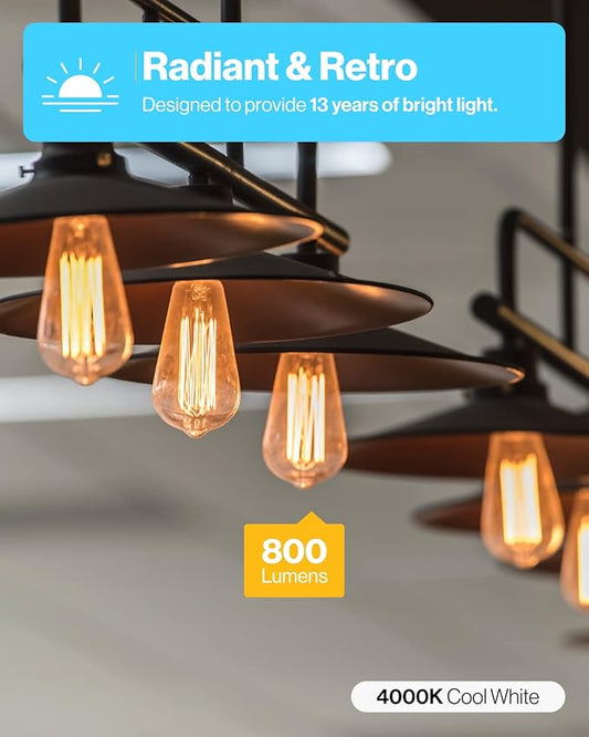 Sunco 16 Pack Edison Bulbs LED ST64, Clear Vintage Filament Waterproof Bulb, 800 LM, 8W (60W Equivalent), ST19, 4000K Cool White, E26 Medium Base, Decorative Dimmable UL