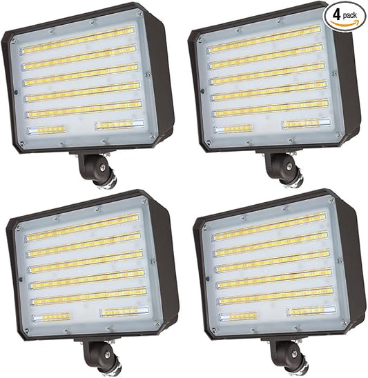 LED Flood Lights Outdoor with Dusk to Dawn Photocell, 3/4/5000K Security Lighting 100W 80W 60W Tunable, IP65 Waterproof Knuckle Mount Exterior Floodlights for Barn, Backyard, ETL Listed, 4 Pack