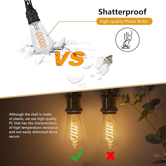 BORT 12Pack Dimmable LED Edison Bulbs,2700K Warm White, 6W Equivalent to 60W Vintage Light Bulbs, Antique Flexible Spiral LED Filament Decorative Light Bulbs