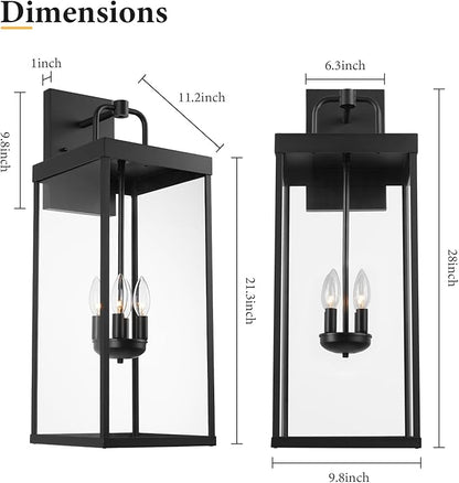 Outdoor Wall Sconce Light, 28 Inch Tall Transitional Exterior Wall Bracket Lighting with Clear Glass, Modern Anti-Rust Outside Black Carriage Lantern Lamp for Front Porch Corridor Doorway Patio