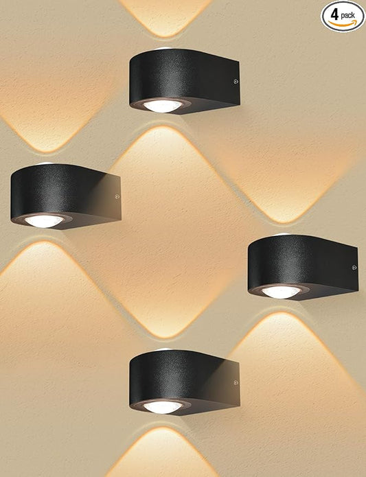Wall Lights Outdoor 8W, 3000K 705 LM Modern Porch Light, Up Down Lights, Matte Black Waterproof Wall Sconce, Aluminum, Exterior Light Fixture Wall Mount for Porch Patio Door (4-Packs)