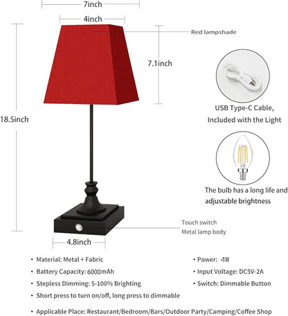 Rechargeable LED Table Lamps with Stepless Touch Control,Black Cordless Lamp for Living Room&Bedside&Patio&Shower,Small Desk Lamp(6000mAH Battery),1 Pack for Home Decor,Best Gifts for Family