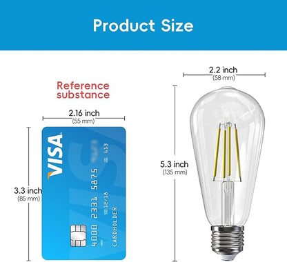 Jensense Edison LED Light Bulbs 8Watt Dimmable Light Bulbs 5000K Daylight White, E26 LED Bulb 60watt Equivalent, Vintage Bulbs 800lm CRI 90 Clear Glass 8 Packs