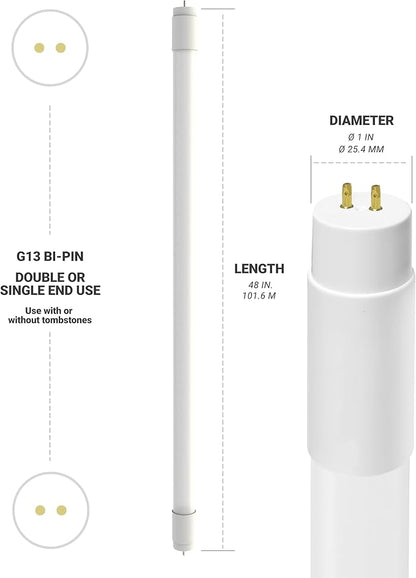 NuWatt 30 Pack 4 FT LED T8 Tube Light, T10 T12 Hybrid Type A+B, 3500K Neutral White, 18W High Brightness 2200 Lumens, Plug & Play OR Ballast Bypass Fluorescent Tube Replacement, Single or Double Ended