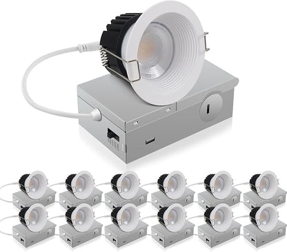 Adetu 3 Inch 5CCT Anti-Glare LED Downlight with Junction Box, 2700K/3000K/4000K/5000K Selectable, CRI90+, 12W COB, 1160LM, IP65 Waterproof, Dimmable-ETL and Energy Star Certified (White,12 Pack)