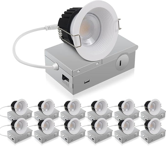 Adetu 3 Inch 5CCT Anti-Glare LED Downlight with Junction Box, 2700K/3000K/4000K/5000K Selectable, CRI90+, 12W COB, 1160LM, IP65 Waterproof, Dimmable-ETL and Energy Star Certified (White,12 Pack)