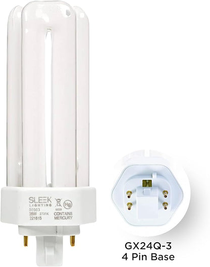 SLEEKLIGHTING 26 Watt T4 Tri Tube CFL 4 Pin GX24Q-3 Base Light Bulb 2700K 1600lm - Compact Fluorescent - Warm White Light 4pack