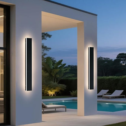 Upgrade Widened 2 Pack Outdoor Modern LED Wall Light, 47.2inch Long Black Wall Sconces, 3 Color 3000K/4500K/6000K, IP65 Waterproof, 42W, Exterior Lighting Fixture for House, Fence, Yard, Patio