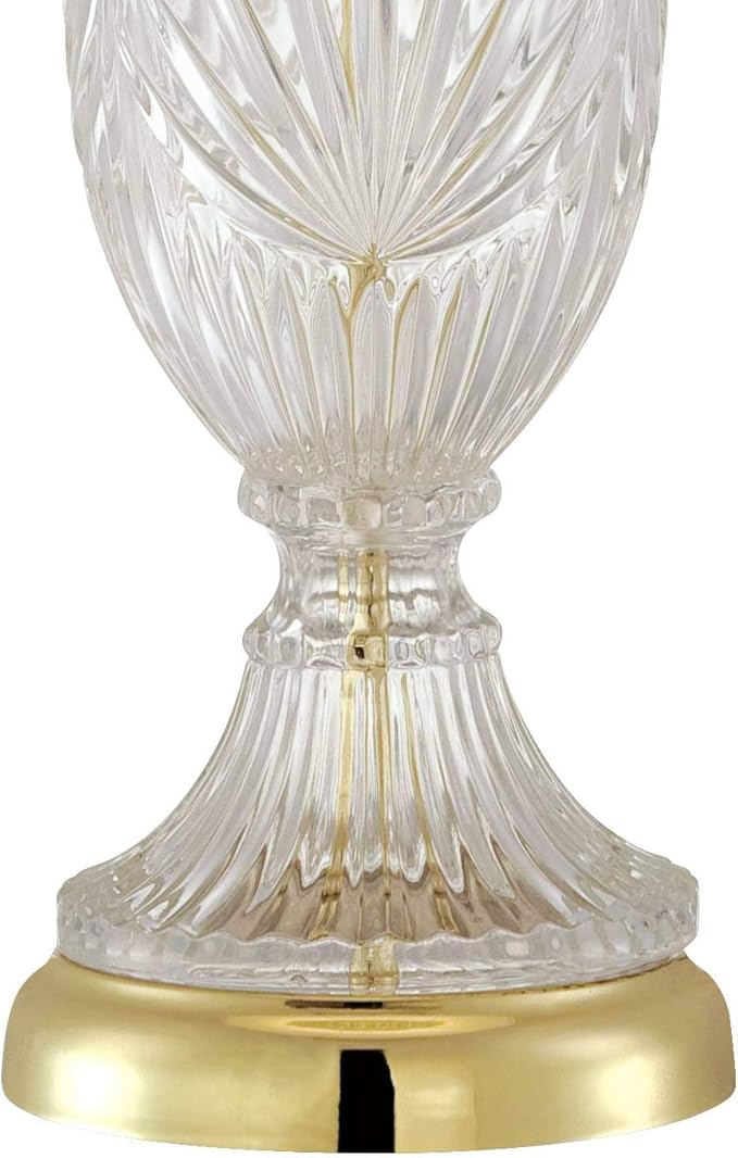 Regency Hill Traditional Glam Style Table Lamp 26.5" High Cut Glass Urn Brass Gold Metal Clear White Cream Bell Glass Shade Decor for Living Room Bedroom House Bedside Nightstand Home