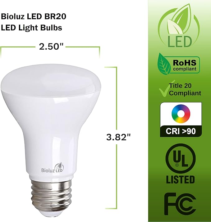 36 Pack 90 CRI BR20 LED Bulbs - 6W=50W 2700K Warm White, Dimmable, 540 Lumen Flood Lights, Outdoor/Indoor, UL-Listed, Energy-Efficient Soft White