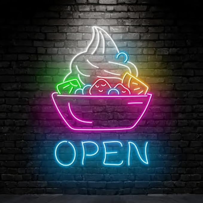 Yogurt Open Neon Sign, Frozen Yogurt Led Sign,Yogurt Bowl Neon Light, Yogurt Store Wall Art Décor Size:20inch