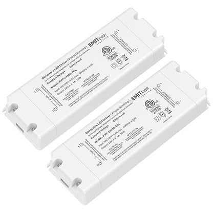 EMITEVER Triac Dimmable Driver,2 Packs 50W Power Supply,AC 120V to DC 24V Transformer,Compatible with Lutron and Leviton Dimmers,for LED Lighting,Class 2,ETL Certified
