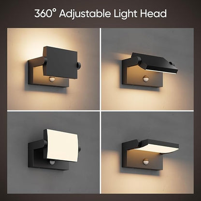 40W Motion Sensor Outdoor Wall Lights, 3000K Black LED Light Fixture, IP65 Waterproof Exterior Porch Light, 360 ° Adjustable Head Flood Wall Lighting for House