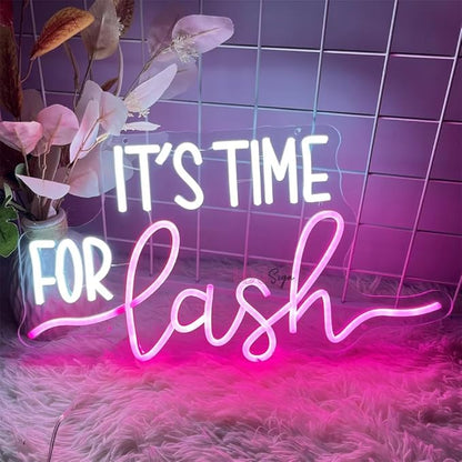 It's Time for Lash Beauty LED Neon Sign Lights Lash Room Decoration Wall Art Neon Light Beauty Salon Decor Business Signboard USB Size:40x22.5CM