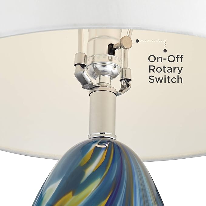 Possini Euro Design Pablo Modern Style Table Lamp with USB Charging Port 27" Tall Multi Blue Art Glass White Drum Shade for Living Room Bedroom House Bedside Nightstand Home Office (Color May Vary)