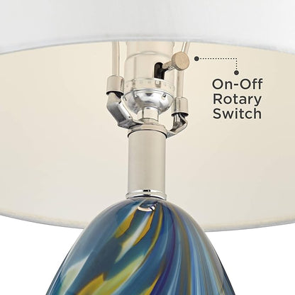 Possini Euro Design Pablo Modern Table Lamp 27" Tall Swirling Multi Color Blue Hand Blown Art Glass Metal White Tapered Drum Shade Decor for Living Room Bedroom House Bedside Home (Color May Vary)