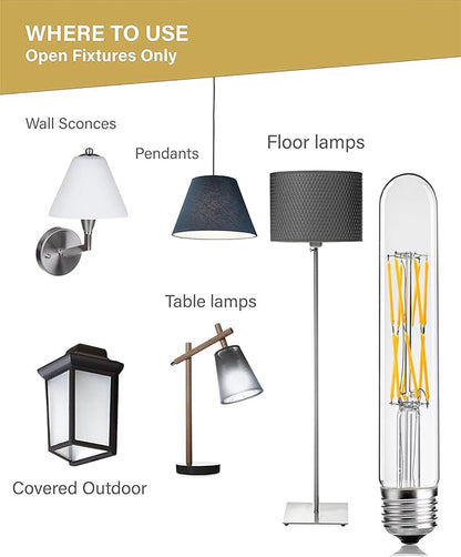 T10 Led Tubular Bulb,100 Watt Incandescent Bulb,12W T30 Dimmable Edison Led Long Bulb,3000K Soft White,E26 Medium Base Lamp,7.3in(185mm),3-Pack