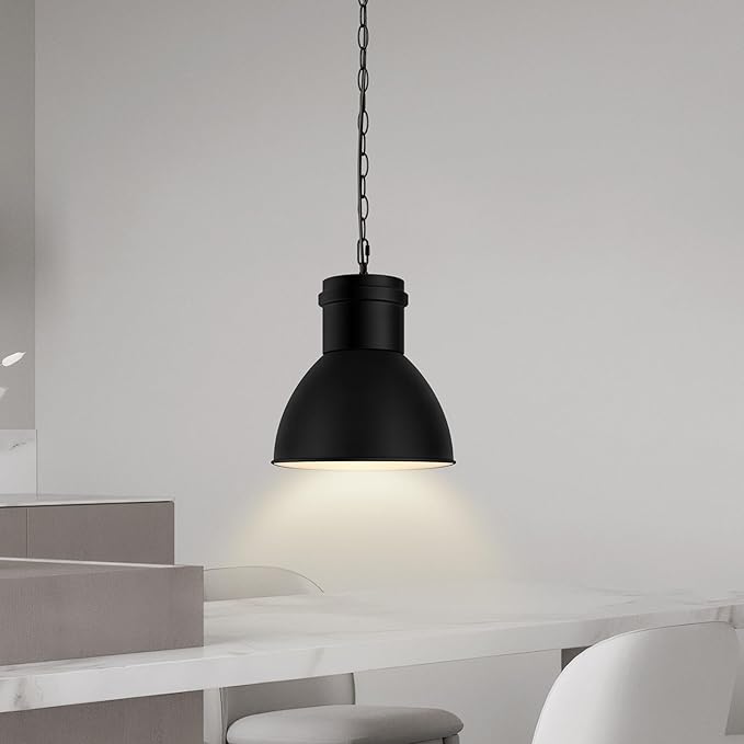 BoostArea Black Pendant Lights Kitchen Island, 10.6" Large Metal Shade and 70.9'' Adjustable Height, Modern Pendant Lighting Fixtures,Farmhouse Hanging Pendant Light for Kitchen Island/Bar,No E26 Bulb