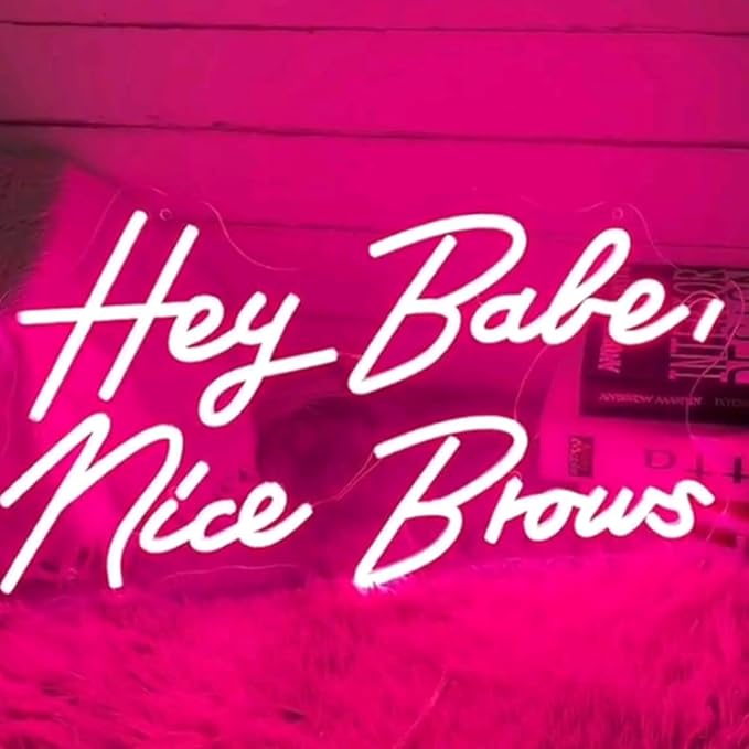 Hey Babe Nice Brows Neon Sign Handmade Neon Lights Sign for Hair Beauty Salon Neon Business Sign Size:19.6X9.7inch
