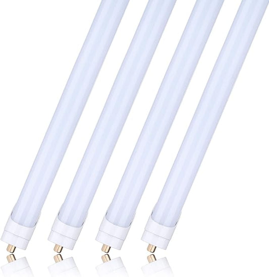 8ft T8 LED Tube Light 6000K Frosted Cover, Single Pin Cool White 45W (Replace 100 Watt Fluorescent Tubes)Double-Ended Power 4 Pack