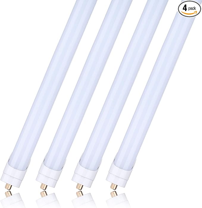 8ft T8 LED Tube Light 5000K for Garage Daylight White 45W (Replace 100 Watt Fluorescent Tubes) Double-Ended Power, Frosted Cover, Single Pin FA8 Base Pack of 4