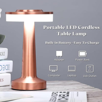 VIHOSE Cordless Table Lamps LED Portable Rechargeable Table Lamp with Touch Sensor 3 Color Dimming up to 15 Hours Battery Desk Light for Restaurant Nursery Living Room(Rose Gold,8 Pcs)