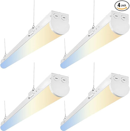 4FT Tunable LED Strip Linear Lights, 24W/32W/40W Selectable Wattage & 3CCT 3500K/4000K/5000K, 0-10V Dimmable, 5200LM, AC100-277V Linkable LED Shop Light Fixture, DLC ETL Listed, (4 Pack)