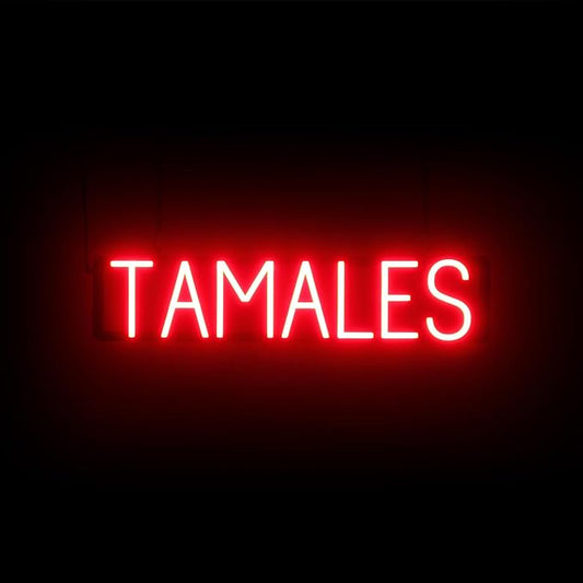 SpellBrite TAMALES Sign | Mexican Food-Related Sign with Neon Look, Red LED Light Source | 28.8" x 6.3"
