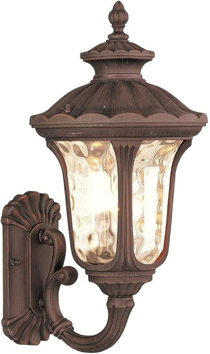Livex Lighting 7652-58 Oxford 1 Light Imperial Bronze Cast Aluminum Wall Lantern with Light Amber Water Glass