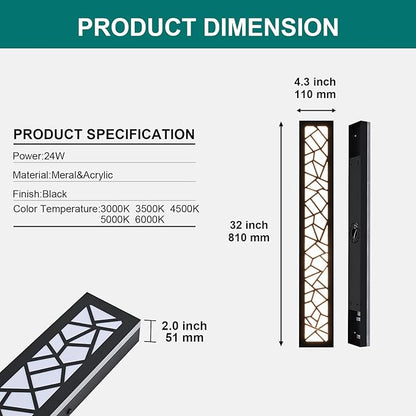 2 Pack Outdoor Wall Light for Porch,32 inch Modern Led Long Wall Lights Fixture,Dimmable Exterior Linear Lighting for House,Outside LED Long Lights for Patio,Garage