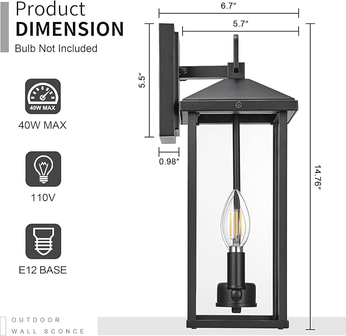 Darkaway Outdoor Wall Lights for House,2pcs Exterior Lighting Fixtures Wall Mount Porch Lights Waterproof Outdoor Sconce Lights with Clear Glass for Patio Hallway Garage E12 Socket