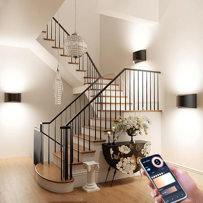 Smart Outdoor Wall Sconce, Tunable White 2700k-6500k Porch Lights, RGB Exterior Lighting Fixture with APP&Voice Control, 12W WiFi LED Outside Lights for House