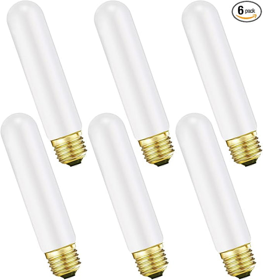 Leools T10 Led Frosted Bulb,e26 Dimmable Tubular LED Light Bulb, 8W Equal 60 watt Light Bulb 3000K Soft White,CRI90+,600LM,E26 Base Matt Opal Porcelain,5.1inches Long Bulbs,6 Packs