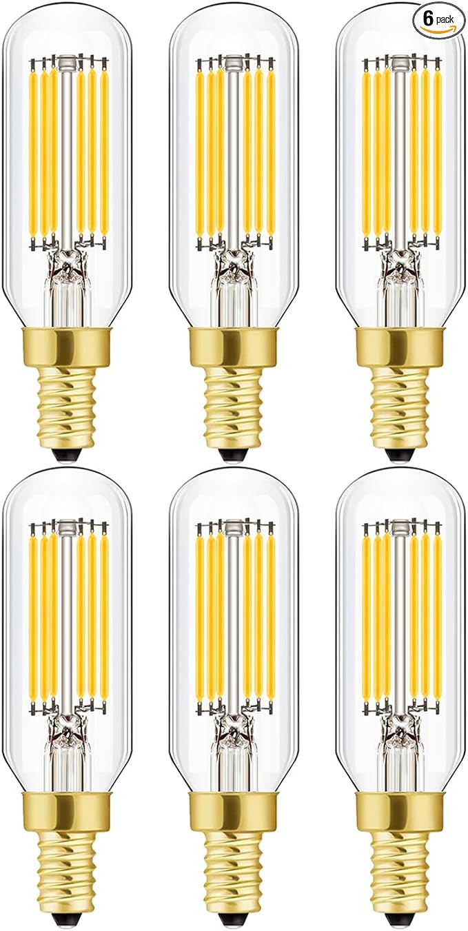 Dimmable E12 LED Bulbs 6W, T6 Edison Light Bulbs Soft White 3000K, 60W Candelabra Incandescent Bulbs Equivalent Vintage LED Filament Edison Candle Bulb, 600lm, 6Pack.