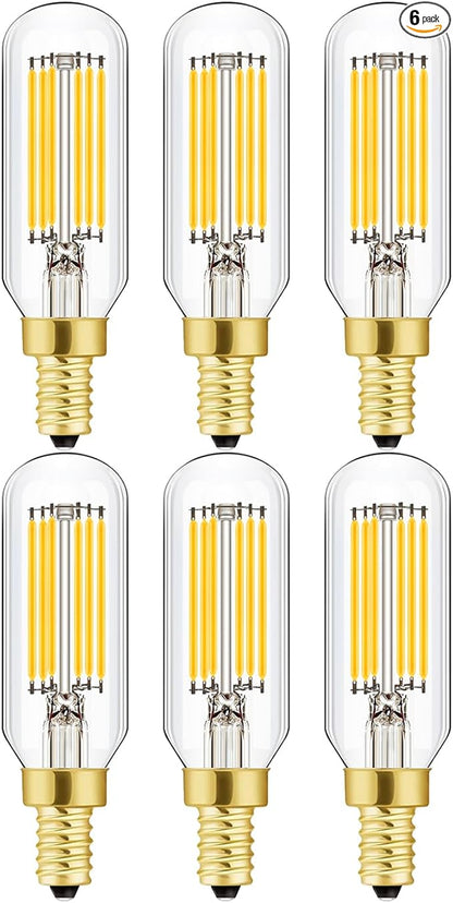 Dimmable E12 LED Bulbs 6W, T6 Edison Light Bulbs Soft White 3000K, 60W Candelabra Incandescent Bulbs Equivalent Vintage LED Filament Edison Candle Bulb, 600lm, 6Pack.